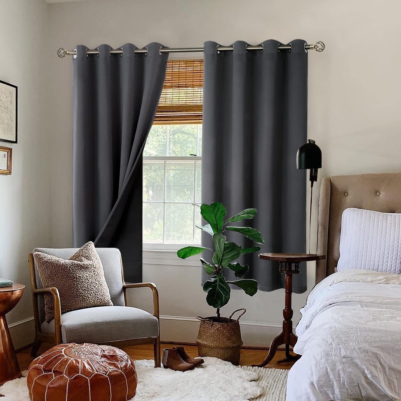 BGment Thermal Insulated 100% Blackout Curtains for Bedroom with Black Liner, Double Layer Full Room Darkening Noise Reducing Grommet Curtain (52 x 63 Inch, Dark Grey, 2 Panels) - Image 2
